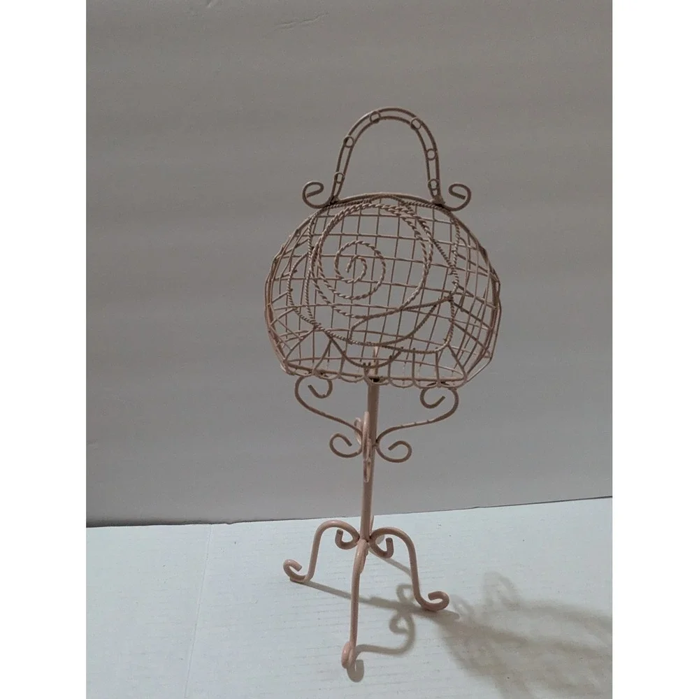 Pink‎ Metal Wire Purse Handbag Decorative Tabletop Stand jewelry Pedestal 15in